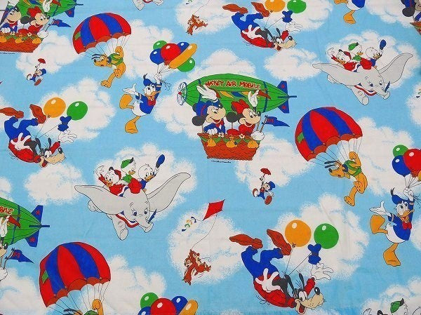 【ミッキー&フレンズ】USA!飛行船柄・ヴィンテージ・ユーズドシーツ(フラットタイプ)