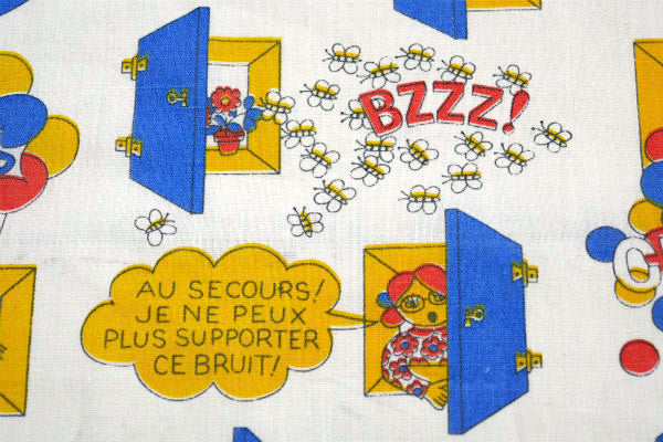 フランス バルーン&蜂&女の子柄 70s デッドストック ヴィンテージ ファブリック 生地 テキスタイル レトロ