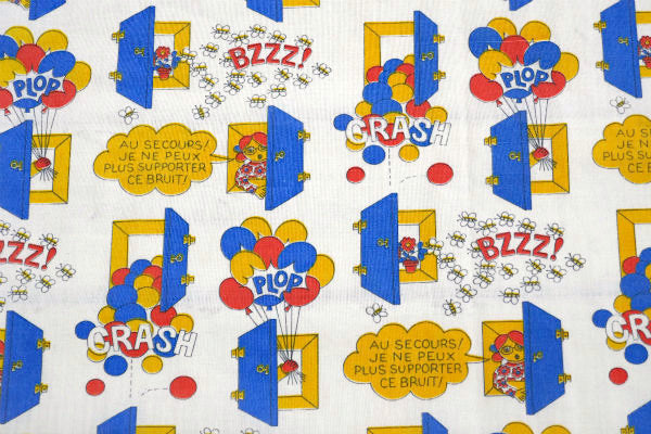 フランス バルーン&蜂&女の子柄 70s デッドストック ヴィンテージ ファブリック 生地 テキスタイル レトロ