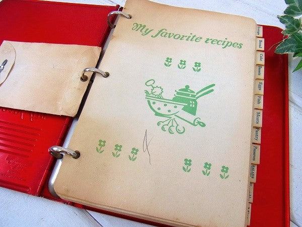 【NATIONAL】赤色のティン製・アンティーク・レシピファイル/レシピブック USA