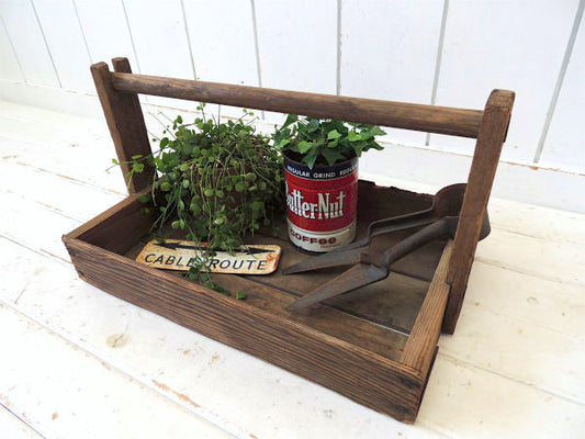 シャビー・木製・ハンドル付き・アンティーク・ツールケース・キャリーケース・木箱・ガーデニング USA
