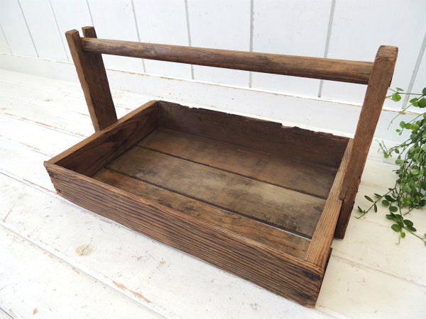 シャビー・木製・ハンドル付き・アンティーク・ツールケース・キャリーケース・木箱・ガーデニング USA