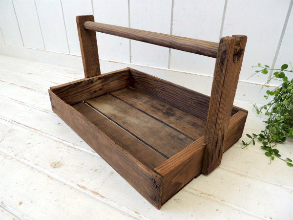 シャビー・木製・ハンドル付き・アンティーク・ツールケース・キャリーケース・木箱・ガーデニング USA