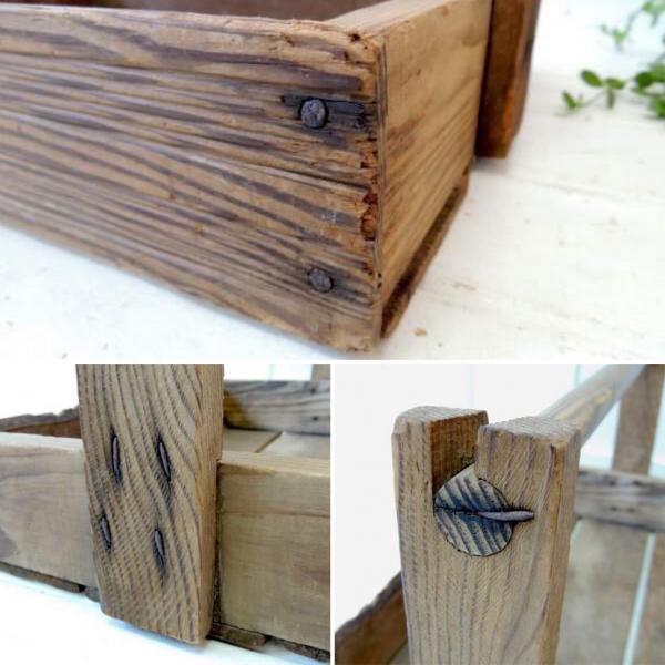 シャビー・木製・ハンドル付き・アンティーク・ツールケース・キャリーケース・木箱・ガーデニング USA