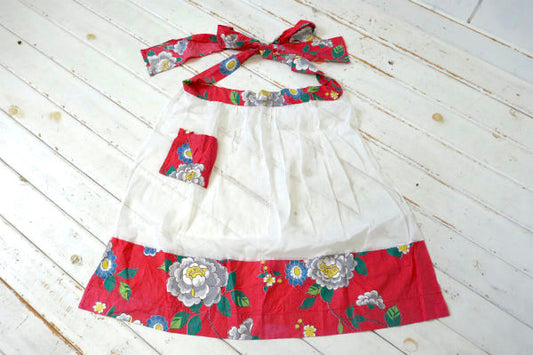 フラワー シースルー レトロ ビンテージ エプロン 古着 ポケット付き 花柄 USA