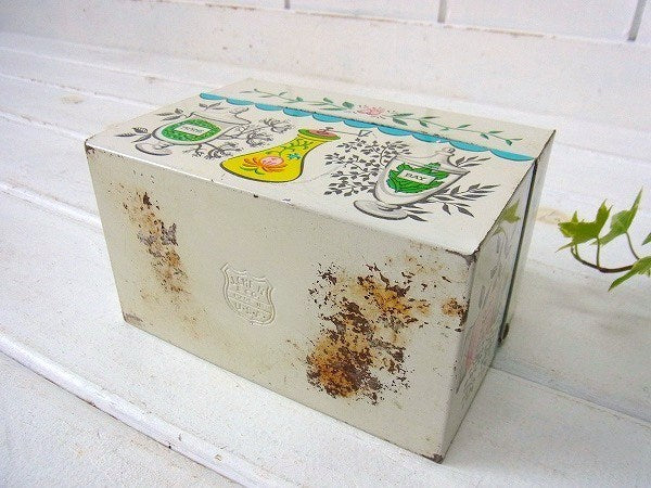 【J.CHE N&CO】ハーブ&花柄・ティン製・ヴィンテージ・レシピボックス/レシピ缶　USA