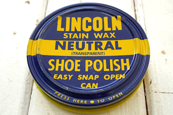 US リンカーン シューポリッシュ・靴磨き ワックス ナチュラル カラー・ヴィンテージ・ティン缶