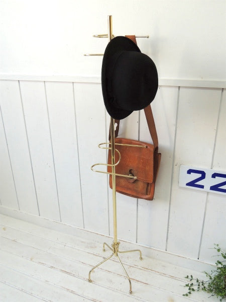 ミッドセンチュリー・ゴールドトーン・ヴィンテージ・コートスタンド・ポールハンガー・インテリア