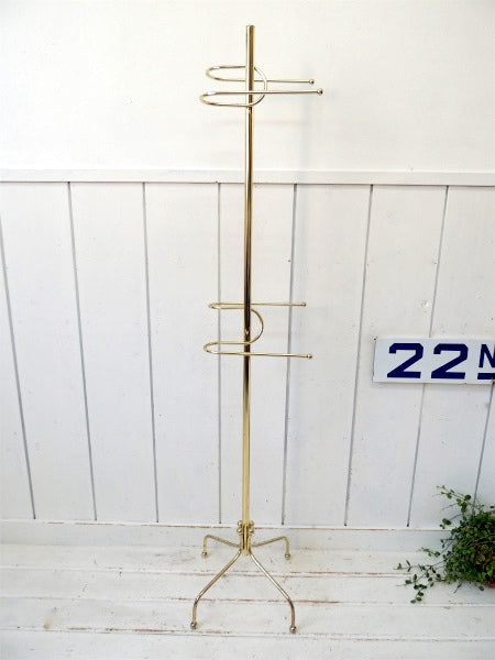 ミッドセンチュリー・ゴールドトーン・ヴィンテージ・コートスタンド・ポールハンガー・インテリア