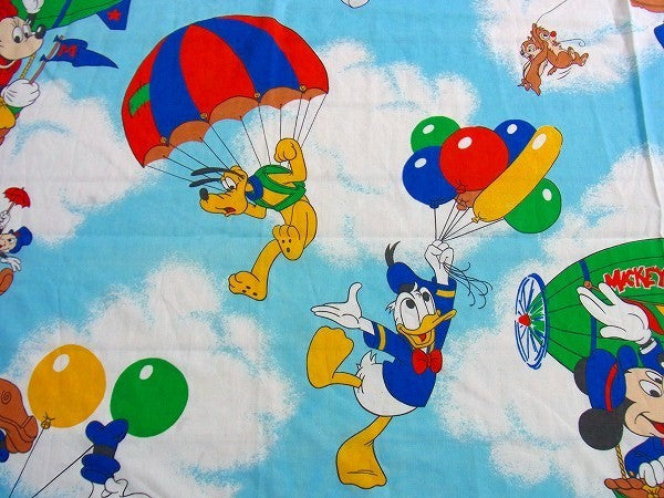 【ミッキー&フレンズ】ディズニー・飛行船・ヴィンテージ・ユーズドシーツ(フラット)USA