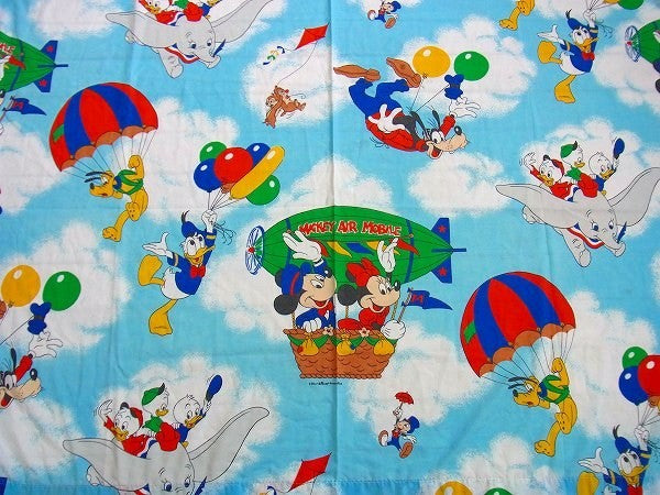 【ミッキー&フレンズ】ディズニー・飛行船・ヴィンテージ・ユーズドシーツ(フラット)USA