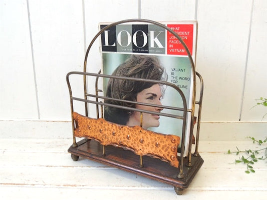 ハンマードフィニッシュ・木製×真鍮・1920s・アンティーク・マガジンラック・マガジンスタンド