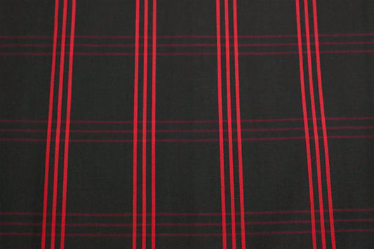 デッドストック 黒×赤 三筋格子 チェック柄 デッドストック ファブリック 生地 ハンドメイド 手芸