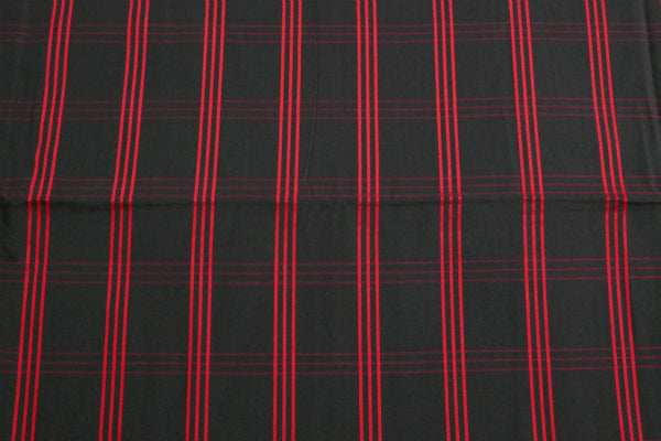 デッドストック 黒×赤 三筋格子 チェック柄 デッドストック ファブリック 生地 ハンドメイド 手芸