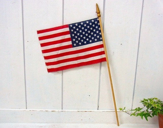 木製ポール付き・ヴィンテージ・星条旗・アメリカンフラッグ/国旗　USA
