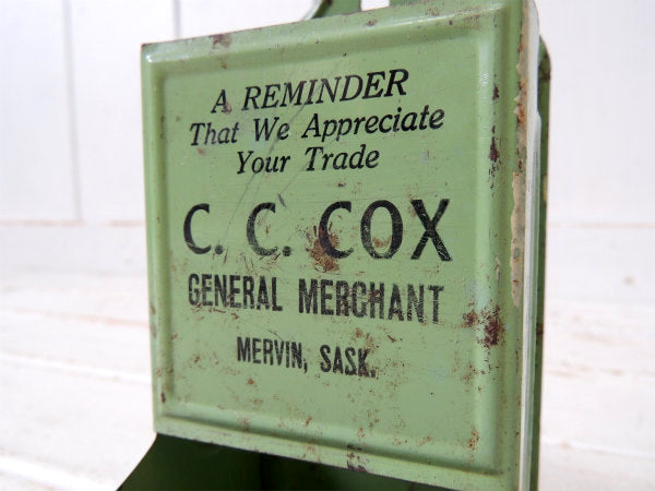 【C.C. COX・シャビー】グリーン・ティン製・アンティーク・アドバタイジング・マッチホルダー・缶