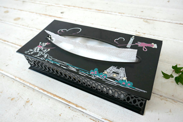 プードル&エッフェル塔 メタル製 50's ヴィンテージ ティッシュケース ティッシュボックス