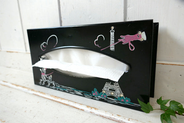 プードル&エッフェル塔 メタル製 50's ヴィンテージ ティッシュケース ティッシュボックス