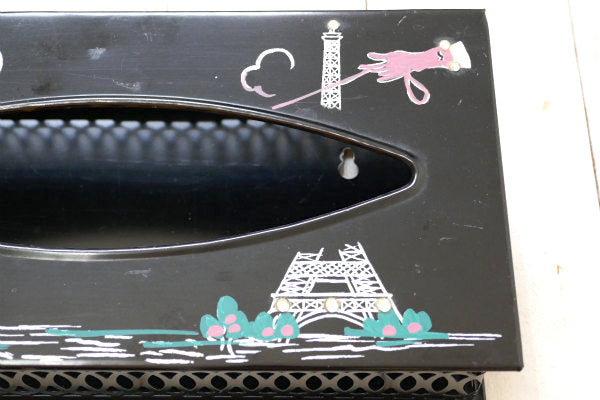 プードル&エッフェル塔 メタル製 50's ヴィンテージ ティッシュケース ティッシュボックス