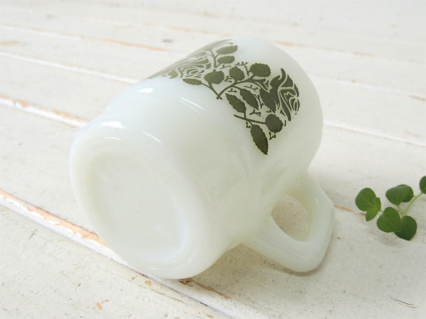 【Fire King】ローズガーデン・緑・ファイヤーキング・スタッキング・マグカップ USA