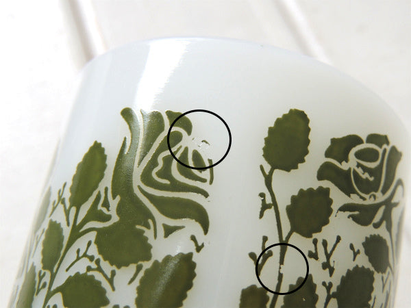 【Fire King】ローズガーデン・緑・ファイヤーキング・スタッキング・マグカップ USA