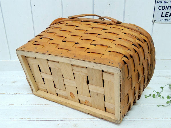 ナチュラル・木製・アンティーク・ピクニックバスケット/ウッドバスケット/カゴ USA