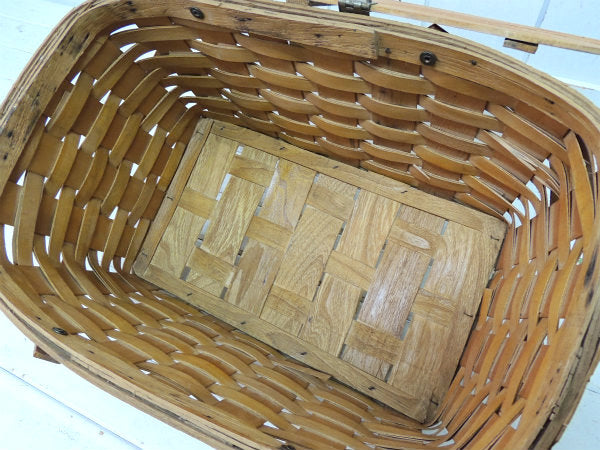 ナチュラル・木製・アンティーク・ピクニックバスケット/ウッドバスケット/カゴ USA