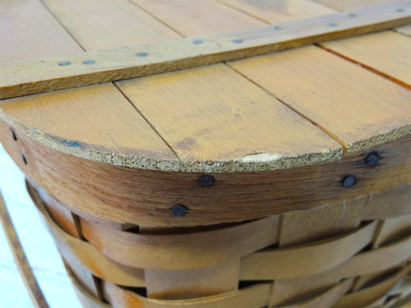 ナチュラル・木製・アンティーク・ピクニックバスケット/ウッドバスケット/カゴ USA