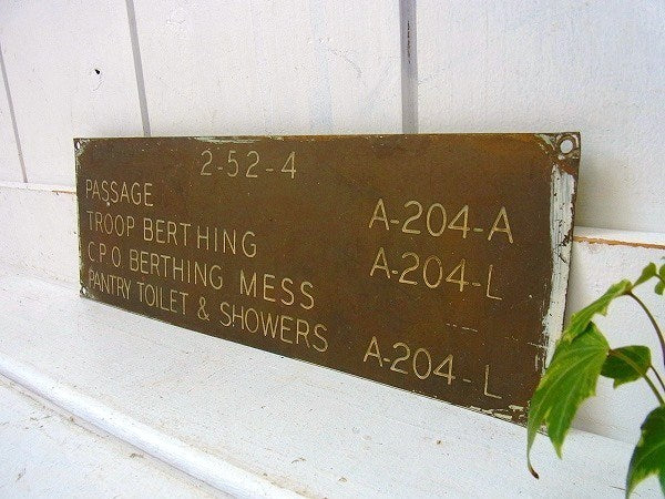 【TOILET&SHOWER】アメリカ海軍・真鍮製・40’sアンティーク・船内プレート/標示プレート