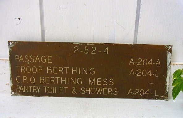 【TOILET&SHOWER】アメリカ海軍・真鍮製・40’sアンティーク・船内プレート/標示プレート