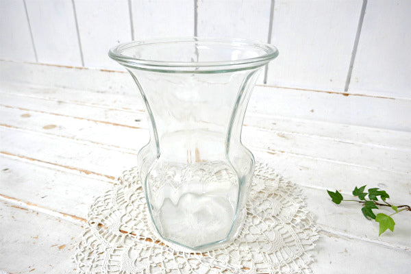 8角形 シンプルデザイン USA クリア ガラス製 ヴィンテージ フラワーベース 花瓶 花器