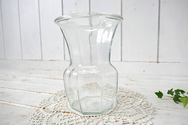 8角形 シンプルデザイン USA クリア ガラス製 ヴィンテージ フラワーベース 花瓶 花器