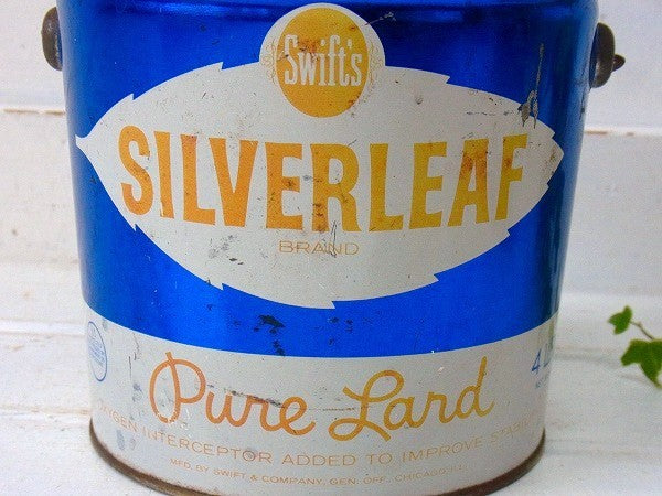 【SWIFT】SILVERLEAF・ハンドル&フタ付き・ヴィンテージ・ラード缶/ブリキ缶　USA