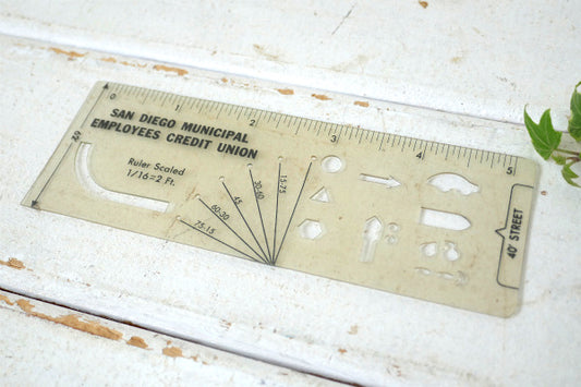 サンディエゴ 市職員信用組合 インチ 分度器&交通標識入り ヴィンテージ ルーラー 定規 ものさし