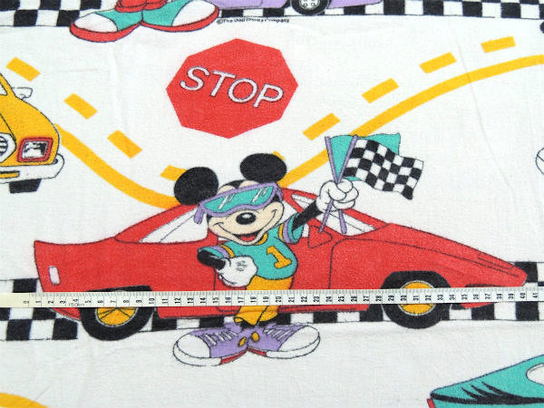 【OLDミッキーマウス】スポーツカー×チェッカーフラッグ柄・ヴィンテージ・ユーズドシーツ(1/2)