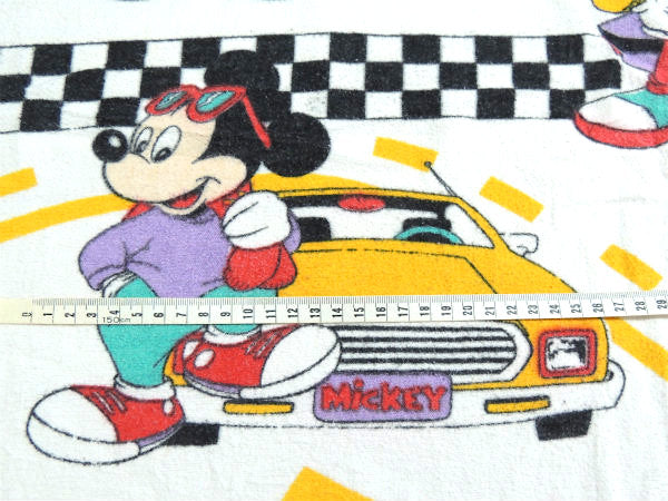 【OLDミッキーマウス】スポーツカー×チェッカーフラッグ柄・ヴィンテージ・ユーズドシーツ(1/2)