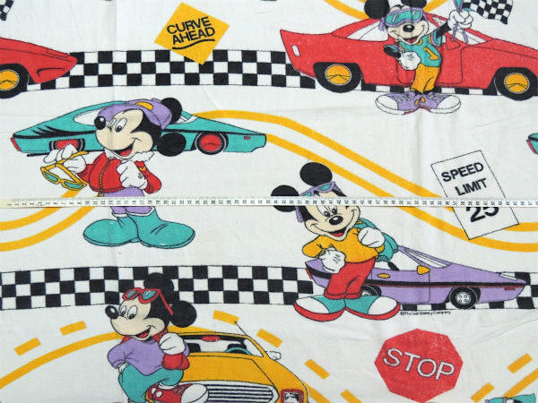 【OLDミッキーマウス】スポーツカー×チェッカーフラッグ柄・ヴィンテージ・ユーズドシーツ(1/2)