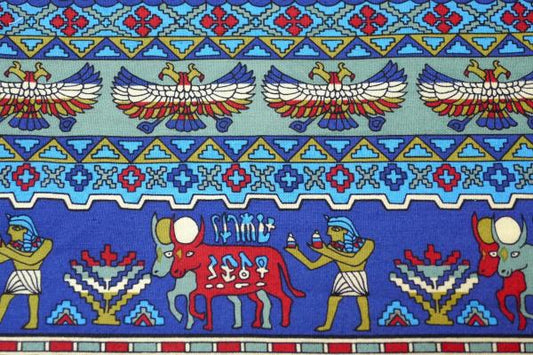 デッドストック エジプト壁画&サンダーバード&ヨット マリン柄 ファブリック 生地 ハンドメイド