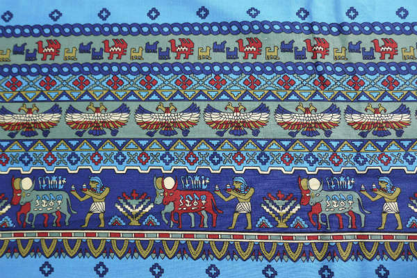 デッドストック エジプト壁画&サンダーバード&ヨット マリン柄 ファブリック 生地 ハンドメイド