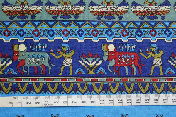 デッドストック エジプト壁画&サンダーバード&ヨット マリン柄 ファブリック 生地 ハンドメイド