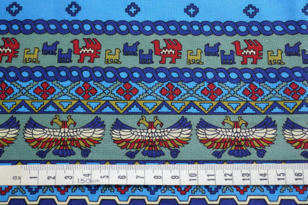 デッドストック エジプト壁画&サンダーバード&ヨット マリン柄 ファブリック 生地 ハンドメイド