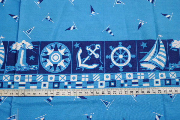 デッドストック エジプト壁画&サンダーバード&ヨット マリン柄 ファブリック 生地 ハンドメイド