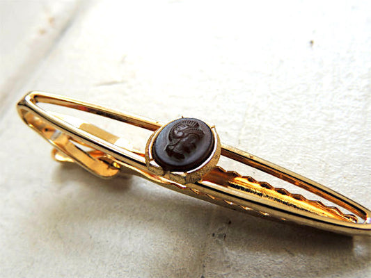 イタリア・ローマ 陸軍 ダブルライン×ゴールドトーン・兵士・カメオ・モチーフ・ヴィンテージ・タイピン