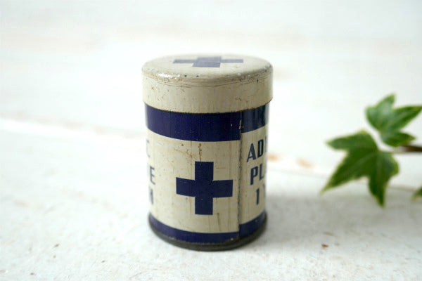 ADHESIVE PLASTER 薬局 40s ビンテージ ブリキ缶 BLUE CROS 救急箱 ファーストエイド