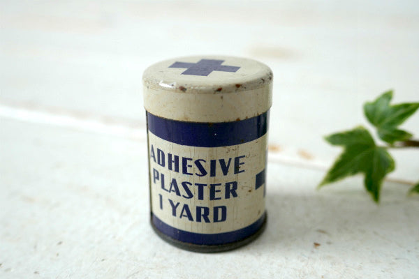 ADHESIVE PLASTER 薬局 40s ビンテージ ブリキ缶 BLUE CROS 救急箱 ファーストエイド