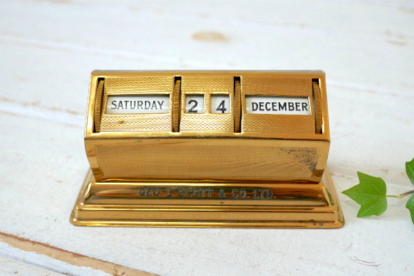 イギリス ミッドセンチュリー ゴールドトーン メタル ヴィンテージ デスクカレンダー 卓上カレンダー