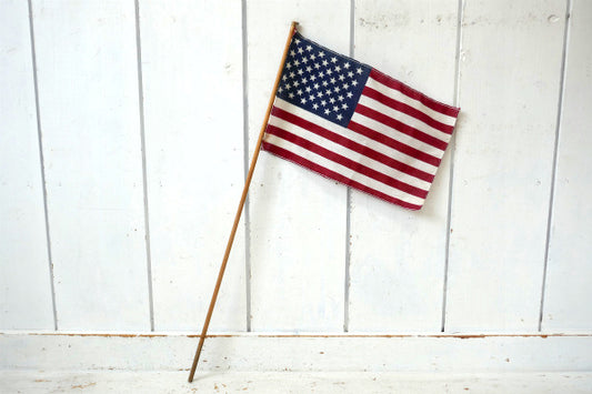 50州 星条旗 USA・アメリカンフラッグ・木製 ポール付き・ヴィンテージ・旗・アメリカ合衆国・看板