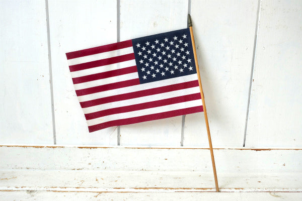 アメリカンフラッグ 50州 星条旗 USA・木製 ポール付き・ヴィンテージ・旗・アメリカ合衆国・看