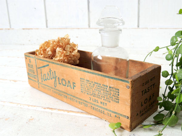 【TASTY LOAF】全面グリーンロゴ入り・木製・ヴィンテージ・チーズボックス・木箱 USA