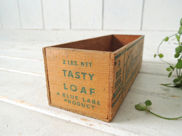 【TASTY LOAF】全面グリーンロゴ入り・木製・ヴィンテージ・チーズボックス・木箱 USA